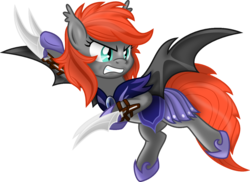 Size: 1197x872 | Tagged: safe, artist:vinylbecks, oc, oc only, oc:grem, bat pony, angry, bat pony oc, claws, commission, female, flying, guardsmare, mare, night guard, royal guard, shading, solo, teeth