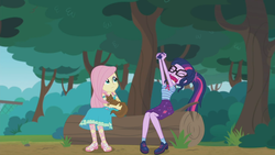 Size: 1280x720 | Tagged: safe, screencap, fluttershy, sci-twi, twilight sparkle, equestria girls, equestria girls series, g4, text support, cellphone, feet, female, frustrated, geode of fauna, geode of telekinesis, magical geodes, phone, sandals, smartphone, text support: fluttershy