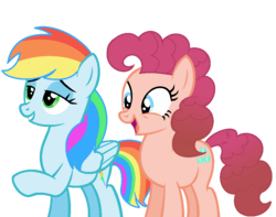 Size: 932x736 | Tagged: dead source, safe, artist:rainbows-skies, oc, oc only, oc:candy pie, oc:speed dash, earth pony, pegasus, pony, female, mare, offspring, parent:cheese sandwich, parent:pinkie pie, parent:rainbow dash, parent:soarin', parents:cheesepie, parents:soarindash, simple background, transparent background