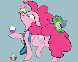 Size: 1280x1024 | Tagged: safe, artist:veesocks, gummy, pinkie pie, earth pony, pony, g4, 30 minute art challenge, apron, clothes, cute, female, mare, raised hoof, smiling, tongue out