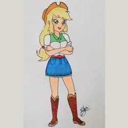 Size: 1948x1948 | Tagged: safe, artist:mrs-kayros, applejack, equestria girls, g4, female, solo, traditional art