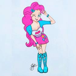 Size: 1873x1873 | Tagged: safe, artist:mrs-kayros, pinkie pie, equestria girls, g4, female, human coloration, solo, traditional art