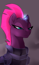 Size: 3000x5000 | Tagged: safe, artist:coypucoyote, tempest shadow, pony, unicorn, g4, my little pony: the movie, annoyed, armor, broken horn, eye scar, female, frown, horn, lidded eyes, magic, mare, narrowed eyes, scar, solo, sparking horn, sparks, tempest shadow is not amused, unamused