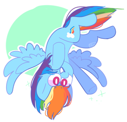 Size: 916x876 | Tagged: safe, artist:puppiii, rainbow dash, pegasus, pony, g4, abstract background, amused, cute, dashabetes, female, flying, happy, mare, pink eyes, pose, smiling, solo, sparkles, upside down, wings