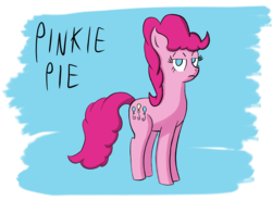 Size: 3688x2711 | Tagged: safe, artist:aflurryofdragons, pinkie pie, earth pony, pony, g4, blue background, blue eyes, bored, female, high res, lidded eyes, mare, name, out of character, pinkie pie is not amused, simple background, solo, unamused