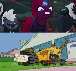Size: 1288x1204 | Tagged: safe, artist:kaijualpha1point0, grubber, tempest shadow, g4, my little pony: the movie, ed edd n eddy, rolf (ed edd n eddy), take this ed and shove it, tractor