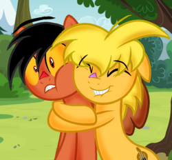 Size: 844x782 | Tagged: safe, artist:doraeartdreams-aspy, pony, angry beavers, base used, bear hug, daggett doofus beaver, hug, nickelodeon, norbert beaver, norbert foster beaver, ponified