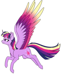 Size: 1415x1577 | Tagged: safe, artist:mynder, twilight sparkle, alicorn, pony, g4, colored wings, colored wingtips, female, flying, happy, mare, rainbow power, simple background, solo, spread wings, transparent background, twilight sparkle (alicorn), wings