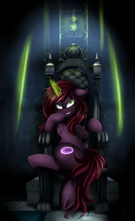 Size: 2291x3733 | Tagged: safe, artist:pridark, oc, oc only, pony, unicorn, commission, crossed legs, high res, sitting, solo, throne