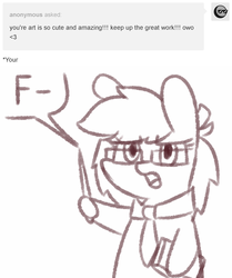 Size: 1024x1227 | Tagged: safe, artist:dsp2003, oc, oc only, oc:meadow stargazer, earth pony, pony, ask, bipedal, book, chibi, cute, f, female, glasses, grammar error, misspelling of your, ocbetes, shaming, sketch, style emulation, teacher, tumblr, you're