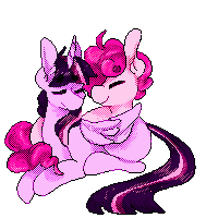 Size: 200x200 | Tagged: dead source, safe, artist:heavenlygalaxies, pinkie pie, twilight sparkle, alicorn, pony, g4, couple, cute, diapinkes, eyes closed, female, horn, lesbian, love, missing cutie mark, pixel art, ship:twinkie, shipping, simple background, small, transparent background, twiabetes, twilight sparkle (alicorn), wings