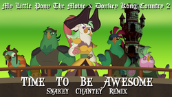 Size: 1920x1080 | Tagged: safe, artist:dashiemlpfim, artist:yoshigreenwater, boyle, captain celaeno, lix spittle, mullet (g4), squabble, parrot, parrot pirates, anthro, g4, my little pony: the movie, castle, clothes, crossover, donkey kong country 2: diddy's kong quest, nintendo, pirate, remix, time to be awesome
