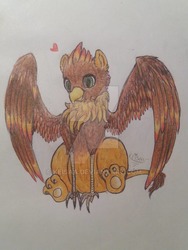Size: 600x800 | Tagged: safe, artist:keisaa, oc, oc only, griffon, paw pads, solo, traditional art, watermark