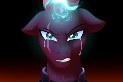 Size: 3000x2000 | Tagged: safe, artist:nivimonster, tempest shadow, pony, unicorn, g4, my little pony: the movie, angry, armor, broken horn, bust, crying, electricity, eye scar, female, gritted teeth, high res, horn, mare, sad, scar, solo, sparking horn, teeth