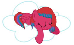Size: 1003x619 | Tagged: safe, artist:colordroplovelyart, artist:hinamorimiku, oc, oc only, oc:berī softly, pegasus, pony, base used, cloud, eyes closed, female, hooves, lying on a cloud, mare, on a cloud, prone, simple background, sleeping, solo, transparent background, wings