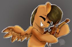 Size: 768x507 | Tagged: safe, artist:spectraart, oc, oc only, oc:paper study, pegasus, pony, bow (instrument), musical instrument, violin, violin bow, wings