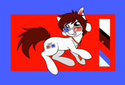 Size: 1474x1004 | Tagged: safe, artist:maranora, oc, oc only, earth pony, pony, 3d glasses, abstract background, glasses, necktie, reference sheet, solo