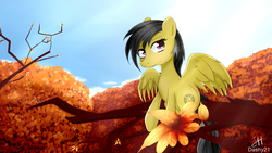 Size: 3840x2160 | Tagged: safe, artist:dashy21, daring do, pegasus, pony, g4, autumn, female, high res, mare, scenery, solo, tree, tree branch