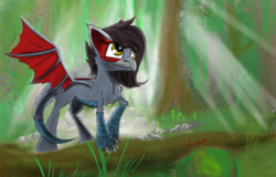 Size: 2000x1280 | Tagged: safe, artist:chopsticks, oc, oc only, nargacuga, pony, commission, crepuscular rays, female, forest, interspecies, mare, solo