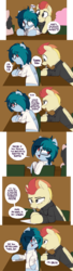 Size: 1899x6980 | Tagged: safe, artist:shinodage, oc, oc only, oc:delta vee, oc:jet stream, pegasus, pony, adorkable, cheating, classroom, clothes, comic, cute, delta vee's junkyard, dialogue, dork, exam, female, flashback, freckles, glasses, hoof hold, looking back, male, mare, messy mane, mouth hold, pen, shirt, smiling, speech bubble, stallion, sweater, teenager, turtleneck, younger
