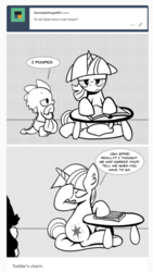 Size: 736x1305 | Tagged: safe, artist:mamatwilightsparkle, spike, twilight sparkle, dragon, tumblr:mama twilight sparkle, g4, ask, baby, baby spike, blanket, book, diaper, female, filly, filly twilight sparkle, mama twilight, monochrome, pencil drawing, table, traditional art, tumblr, tumblr comic, younger