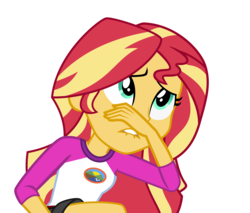 Size: 4968x4242 | Tagged: safe, artist:keronianniroro, sunset shimmer, equestria girls, g4, my little pony equestria girls: legend of everfree, absurd resolution, camp everfree outfits, clothes, eww, female, lip bite, shorts, simple background, solo, transparent background, vector