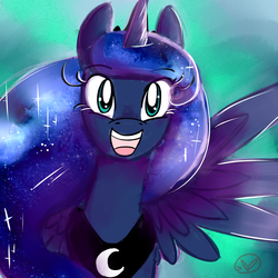 Size: 1000x1000 | Tagged: safe, artist:ryuredwings, princess luna, alicorn, pony, g4, ethereal mane, female, galaxy mane, happy, looking at you, smiling, solo