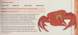 Size: 2347x1080 | Tagged: safe, crab, giant crab, g4, my little pony: tails of equestria, the festival of lights, animal, carcinus, dungeons and dragons, facial hair, moustache, pen and paper rpg, rpg, stats, text, umberfoal, underdark