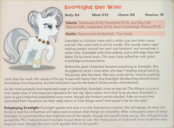 Size: 2165x1590 | Tagged: safe, evenlight, pony, unicorn, g4, tails of equestria, the festival of lights, bracelet, female, frown, glare, jewelry, lidded eyes, mare, necklace, raised hoof, raised leg, stats, text, umberfoal, underdark