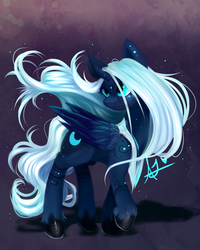 Size: 4000x5000 | Tagged: safe, artist:thefluffyvixen, princess luna, alicorn, pony, g4, absurd resolution, alternate design, curved horn, female, horn, mare, solo, white-haired luna