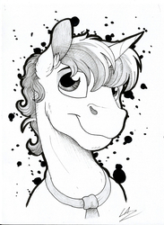 Size: 1839x2518 | Tagged: safe, artist:lupiarts, oc, oc only, oc:think pink, pony, bust, male, monochrome, portrait, solo, stallion