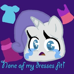Size: 500x500 | Tagged: safe, artist:ask-rarmallow, rarity, pony, unicorn, g4, clothes, crying, dress, female, literal, mare, marshmelodrama, purple background, rarity is a marshmallow, shirt, simple background, solo