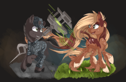 Size: 5100x3300 | Tagged: safe, artist:beardie, oc, oc only, clothes, duo, hoof fluff, military uniform, spots, spotted, uniform, wrench