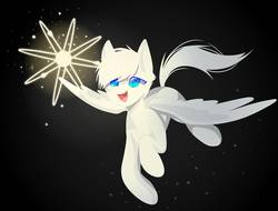 Size: 1200x914 | Tagged: dead source, safe, artist:seamaggie, oc, oc only, oc:light, pegasus, pony, flying, open mouth, solo