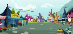 Size: 6042x2847 | Tagged: safe, artist:vector-brony, g4, apple, background, cherry, food, no pony, ponyville, shop, tent