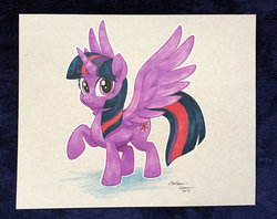 Size: 800x632 | Tagged: safe, artist:autogatos, twilight sparkle, alicorn, pony, g4, female, looking at you, mare, raised hoof, solo, spread wings, twilight sparkle (alicorn), wings