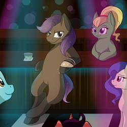 Size: 3600x3600 | Tagged: safe, artist:sugarwings-art, oc, oc only, oc:smoky glitter, earth pony, pony, bar, bipedal, bipedal leaning, high res, leaning, looking at you, male, nightclub
