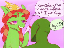Size: 535x398 | Tagged: safe, anonymous artist, color edit, edit, tree hugger, oc, oc:anon, earth pony, human, pony, g4, /mlp/, 4chan, afroman, because i got high, blunt, clothes, colored, cute, drawthread, drug use, drugs, duo, funny, headscarf, marijuana, scarf, smoking