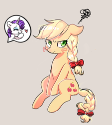 Size: 450x500 | Tagged: safe, artist:dilandau203, applejack, rarity, earth pony, pony, unicorn, g4, blushing, braid, female, floppy ears, lesbian, mare, ship:rarijack, shipping, smiling, this will end in angry countryisms, unamused