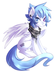 Size: 1538x2000 | Tagged: safe, artist:drawntildawn, oc, oc only, pegasus, pony, clothes, commission, female, heterochromia, mare, scarf, simple background, smiling, solo, transparent background