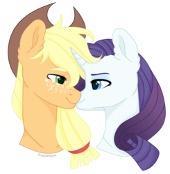 Size: 1165x1191 | Tagged: safe, artist:fioweress, applejack, rarity, g4, female, lesbian, looking at each other, ship:rarijack, shipping, simple background, transparent background