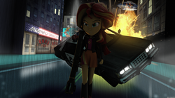 Size: 3840x2160 | Tagged: safe, artist:bastbrushie, sunset shimmer, equestria girls, g4, 3d, car, grand theft auto, helicopter, high res, source filmmaker, weapon