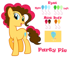 Size: 3804x3040 | Tagged: safe, artist:velveagicsentryyt, oc, oc only, oc:party pie, earth pony, pony, female, heterochromia, high res, mare, offspring, parent:cheese sandwich, parent:pinkie pie, parents:cheesepie, reference sheet, simple background, solo, transparent background
