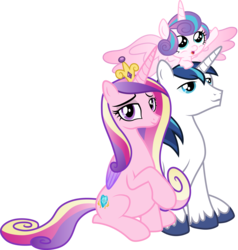 Size: 3000x3148 | Tagged: safe, artist:cloudy glow, edit, editor:slayerbvc, princess cadance, princess flurry heart, shining armor, alicorn, pony, unicorn, g4, baby, baby pony, family, female, filly, high res, male, missing accessory, pregdance, pregnant, simple background, slender, thin, transparent background, vector