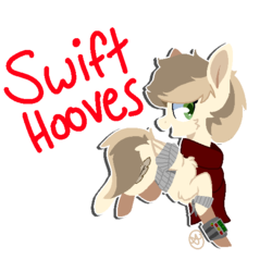 Size: 555x555 | Tagged: safe, artist:diane-thorough, artist:tay-niko-yanuciq, oc, oc only, oc:swift hooves, fallout equestria, bandage, base used, clothes, fallout equestria oc, female, pipbuck, scarf, simple background, solo, transparent background