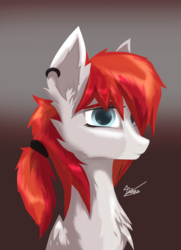 Size: 1850x2550 | Tagged: safe, artist:chebypattern, oc, oc only, oc:unnamed pegasus, pegasus, pony, bust, chest fluff, ear piercing, earring, jewelry, piercing, portrait, solo, trade
