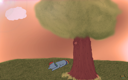 Size: 4000x2512 | Tagged: safe, artist:exxticcy, rainbow dash, g4, afternoon, female, screensaver, sleeping, solo, tree