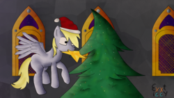 Size: 1024x576 | Tagged: safe, artist:exxticcy, derpy hooves, g4, christmas, christmas lights, christmas tree, decoration, female, hearth's warming, hearth's warming eve, holiday, solo, stars, tree