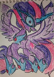 Size: 557x787 | Tagged: safe, artist:emositecc, twilight sparkle, alicorn, pony, equestria girls, g4, equestria girls ponified, evil smile, grin, looking at you, midnight sparkle, ponified, smiling, traditional art
