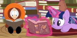 Size: 1268x629 | Tagged: safe, artist:porygon2z, twilight sparkle, alicorn, pony, g4, book, crossover, kenny mccormick, male, reading, south park, twilight sparkle (alicorn)